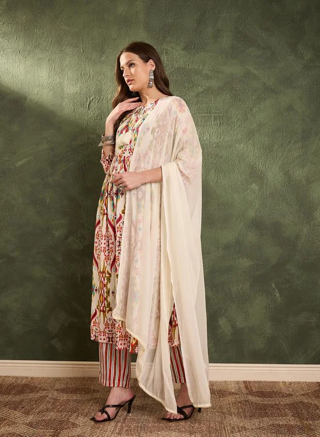 ساسافراس طقم كورتا قطنية مطبوعة مع بنطال ووشاح